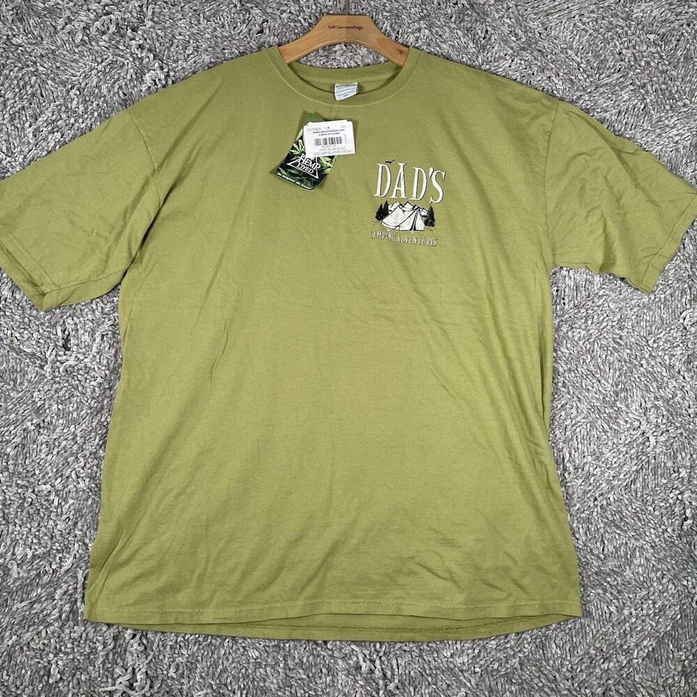 Crazy Shirts Hawaii T-Shirt Men’s XXL Hemp Dyed "Dads Camping Adventure" Green